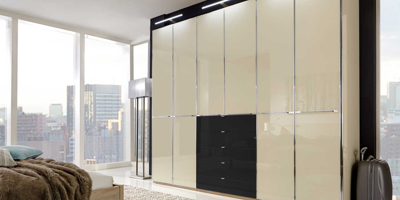 Csm 06 Schlafzimmer Modern Schranksystem Shanghai Eiche Saegegrau Glas Magnolie Glas Schwarz 6E0ca387c3