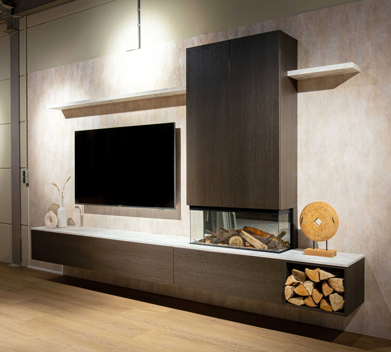 Wandkast Met Haard Allure Bruin Hout Woonkamer Vierkant